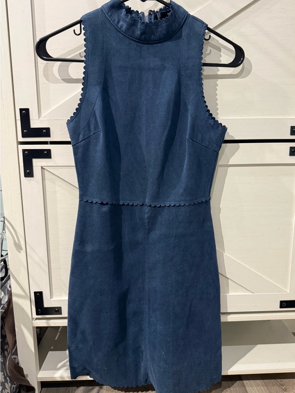 Aqua Sleeveless Navy Faux Suede Scalloped Cowl-Neck Dress